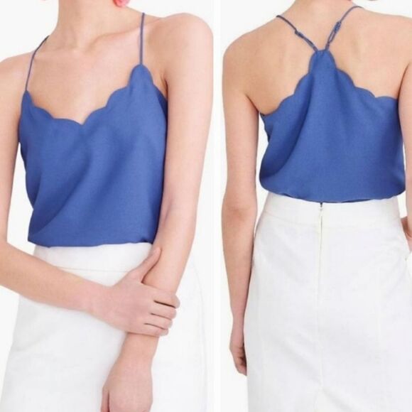 J.Crew Blue Scalloped Cami Top Strappy Sleeveless Office Shell Summer Blouse - Picture 2 of 11